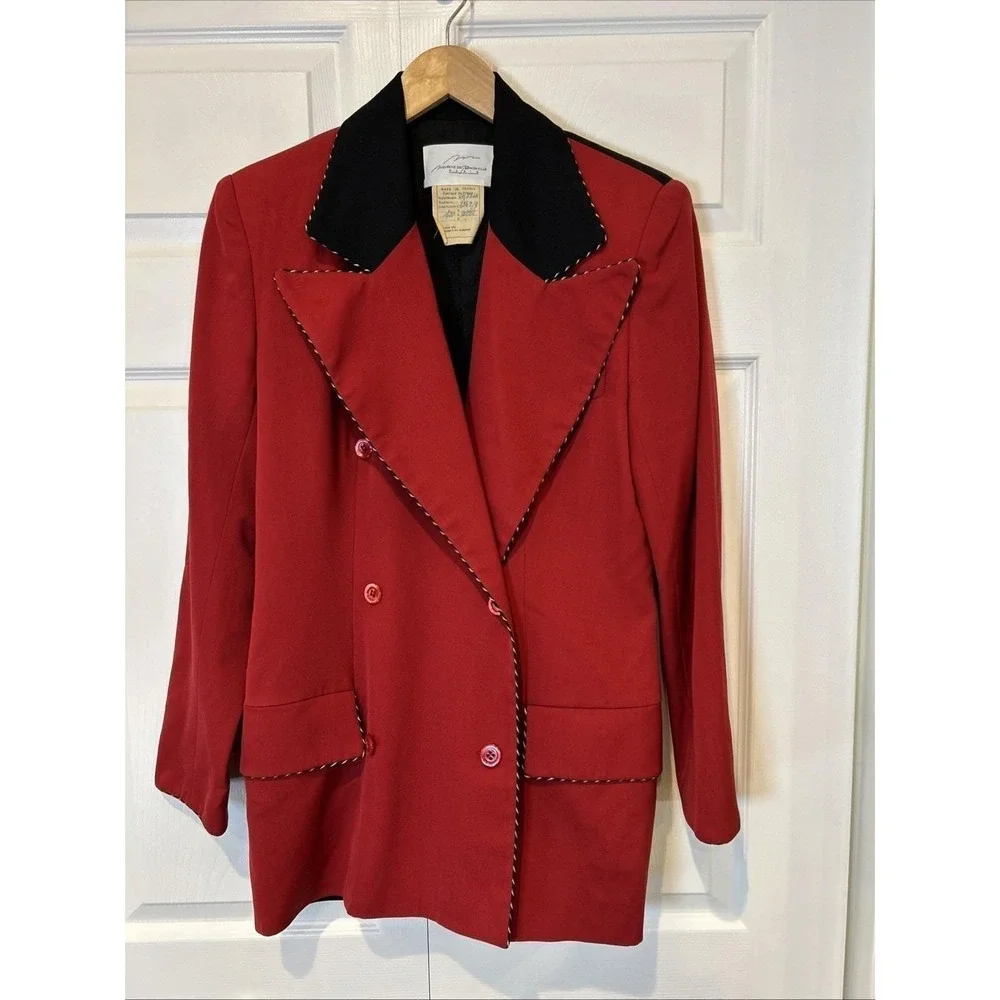 Vtg Myrene de Premonvile Womens Jacket Blazer 38 Red Black Wool‎ 80s Maximalist